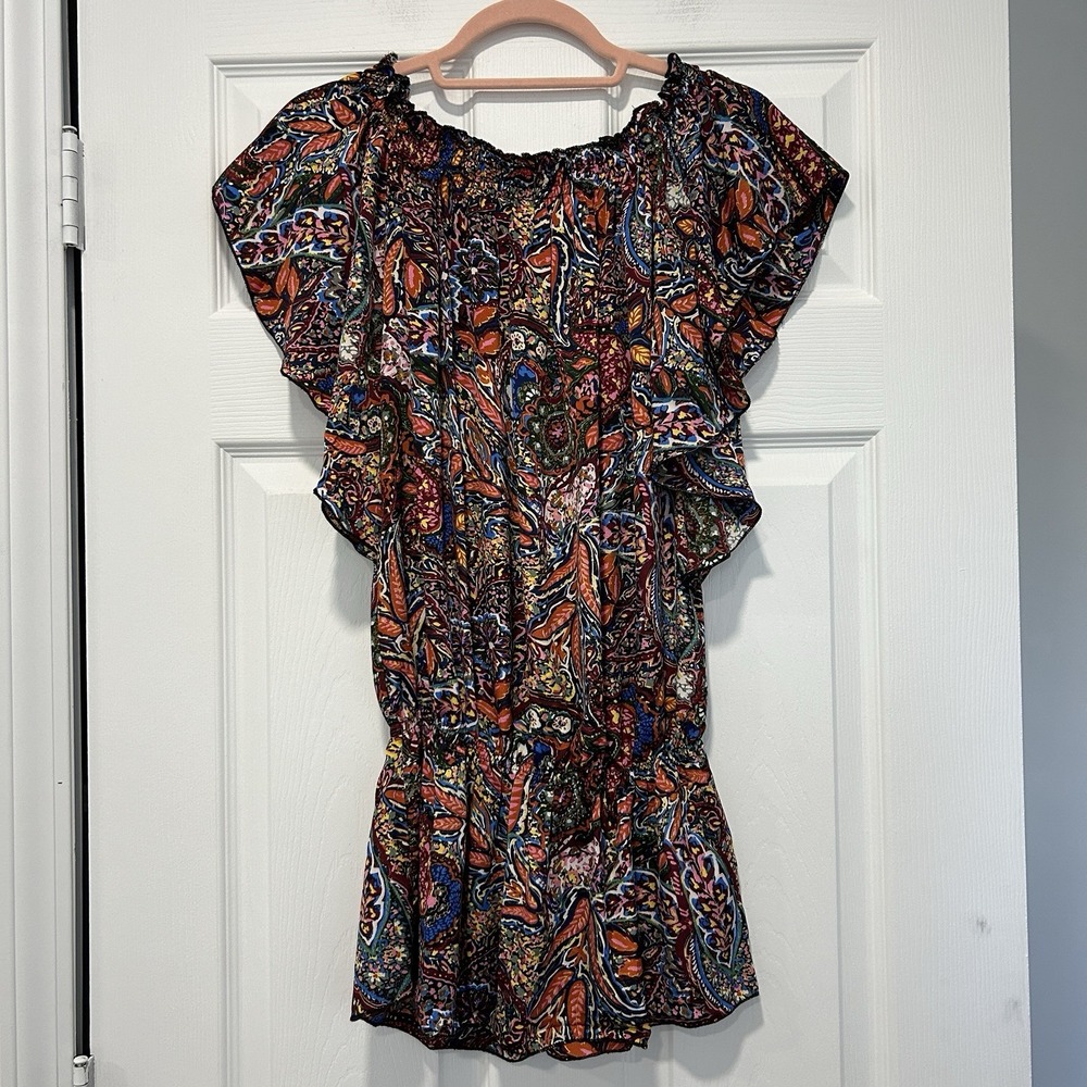 Karma‎ Highway Women's One Size Flutter Sleeve Top Colorful 100% Viscose NWOT